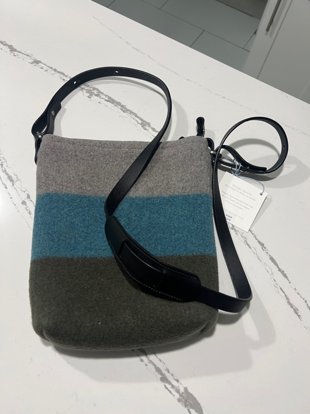 Coarse Cloth LTD Scout Wool Felt Colorblock Crossbody Bag - Gray, Teal & Olive - Picture 8 of 16